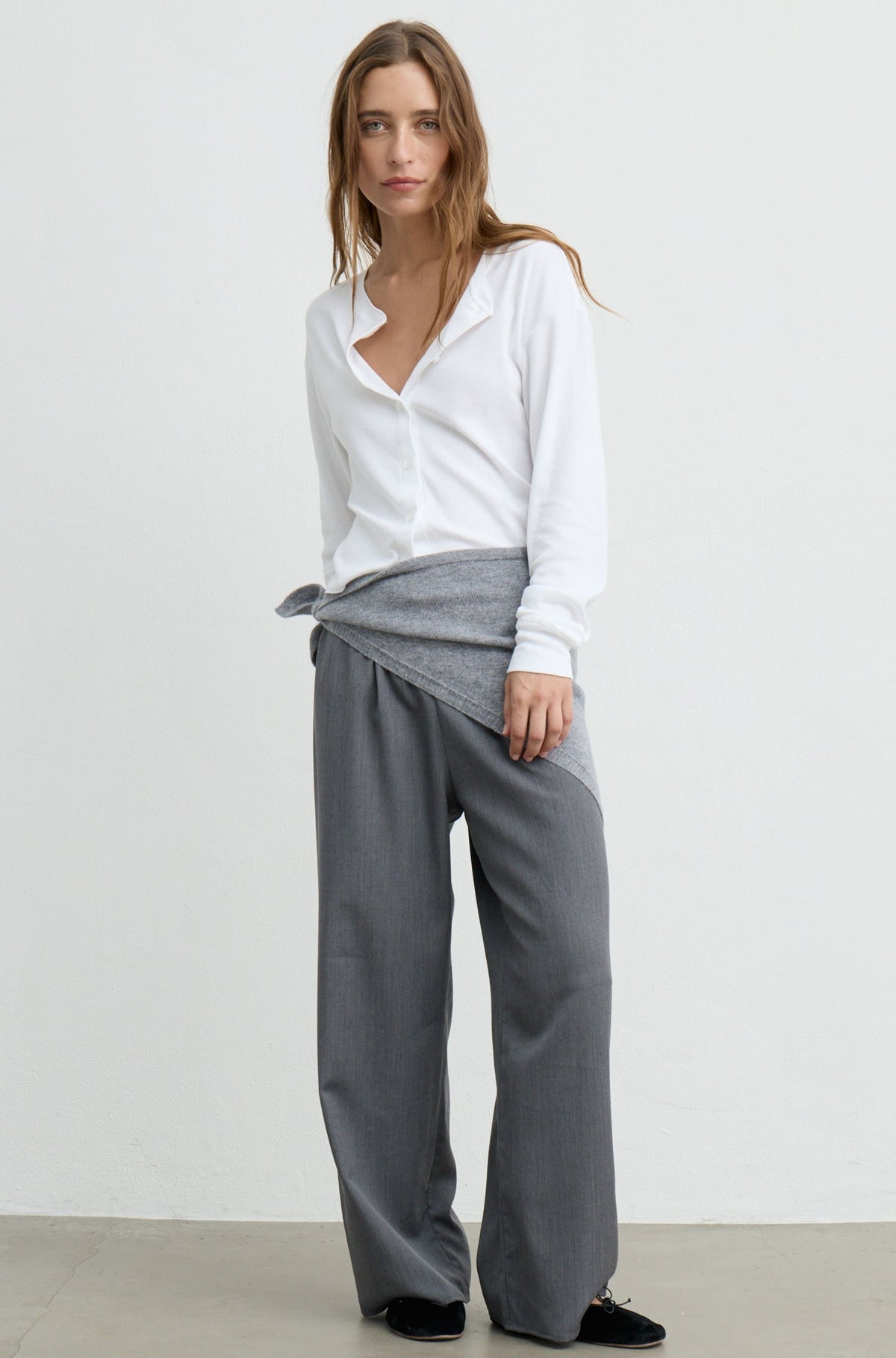 Cropped Button Up Long Sleeve Top