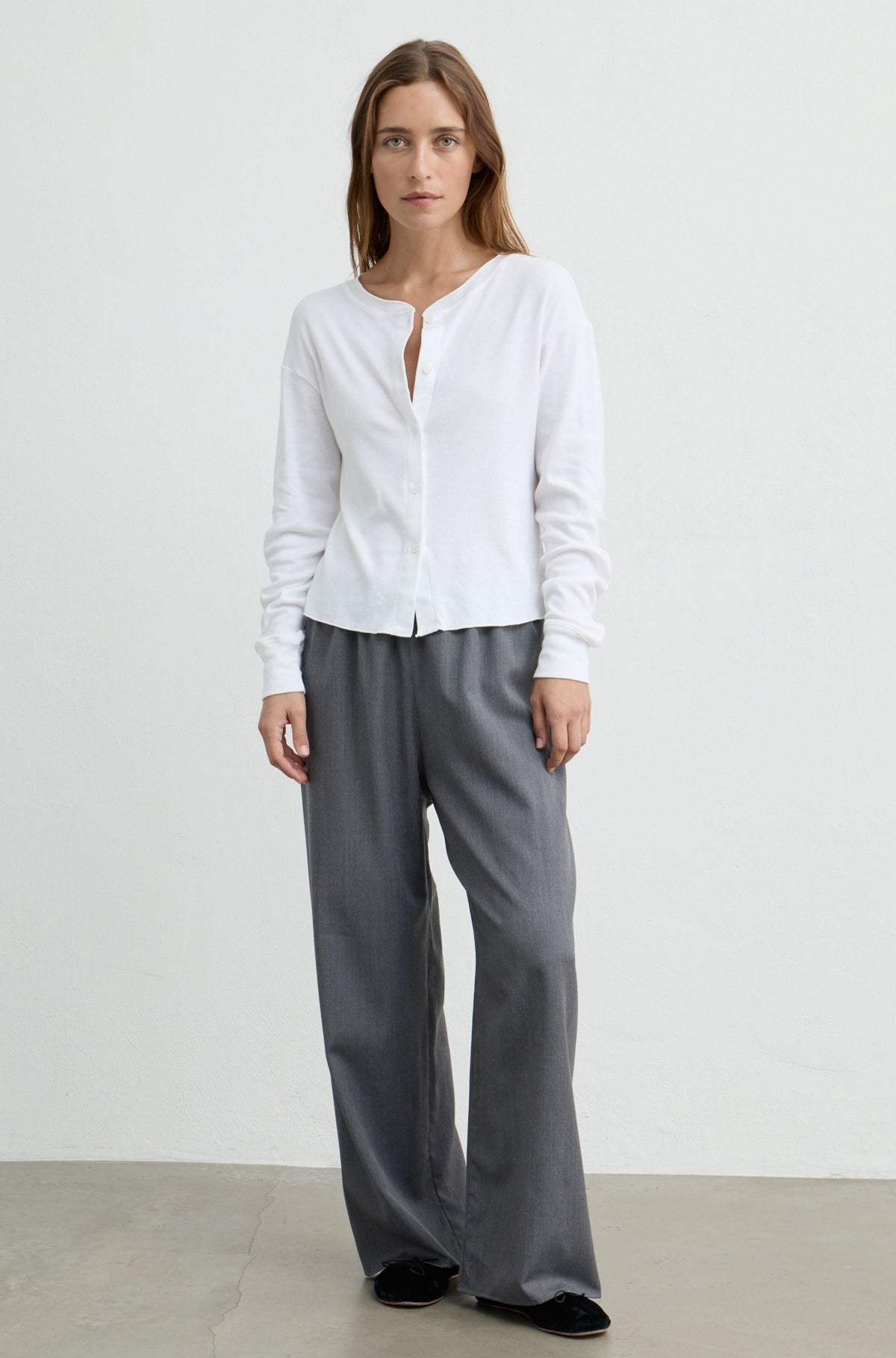 Cropped Button Up Long Sleeve Top